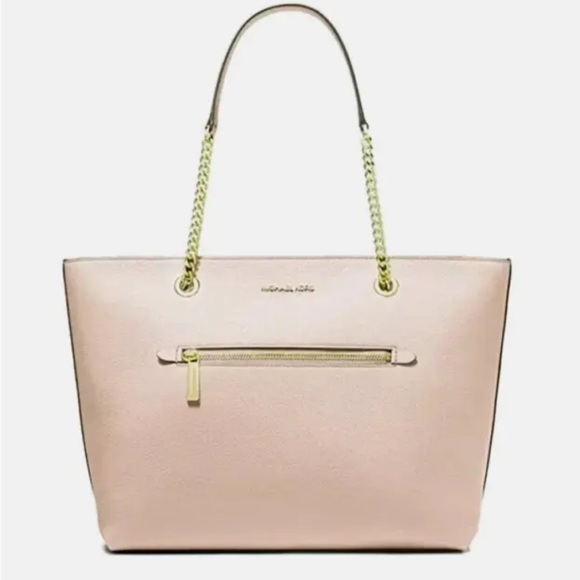 New Michael Kors Jet Set Medium Front Zip Chain Tote Pebble Leather Powder Blush - Picture 1 of 3